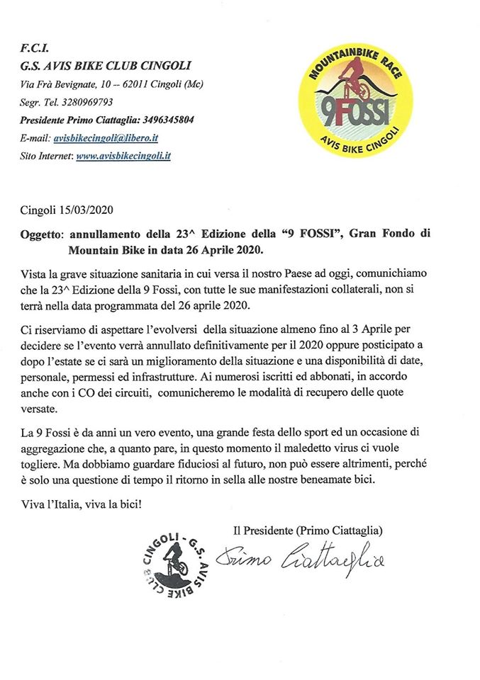 Annullata la 9 Fossi